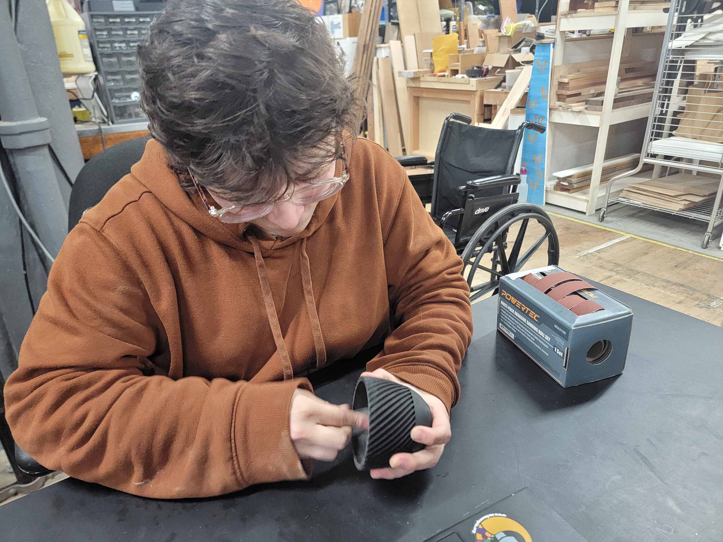 Ariel sanding 3D printed pot