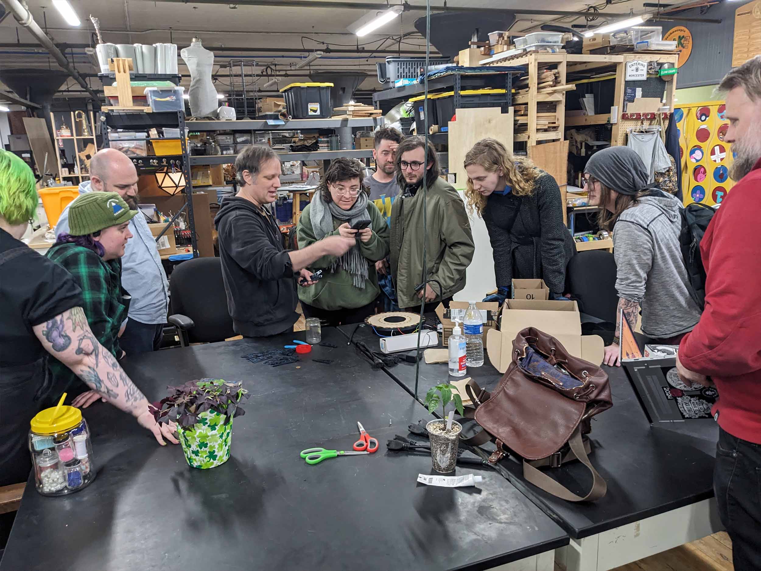 Technocopia members watching MacGugen's 3D Zootrope move